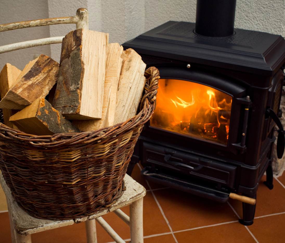 Wood stove with logs